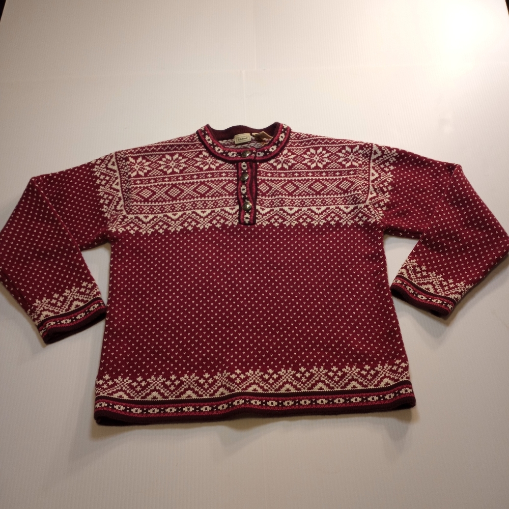 L.L.Bean Snowflake Quarter 3 Button Sweater Sz Large Regular